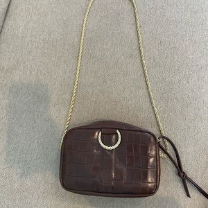 Loeffler Randall Chiara Croc-embossed Crossbody in Chocolate